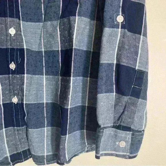 Lands End Women's Medium Navy Plaid Button Up - Picture 8 of 9